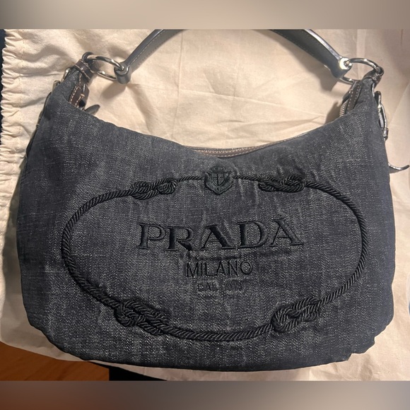 PRADA Black Denim Shoulder Bag - Picture 1 of 6